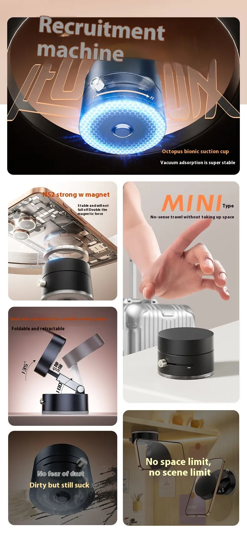 LiteLyfe Magnetic Foldable Phone Holder with Suction Cup